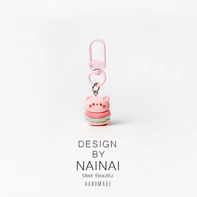 Cute Cartoon Burger Bear Keychain Pink Sweet Couple Best Friend Accessory Gift Lovely Girl Heart Hanging Holder