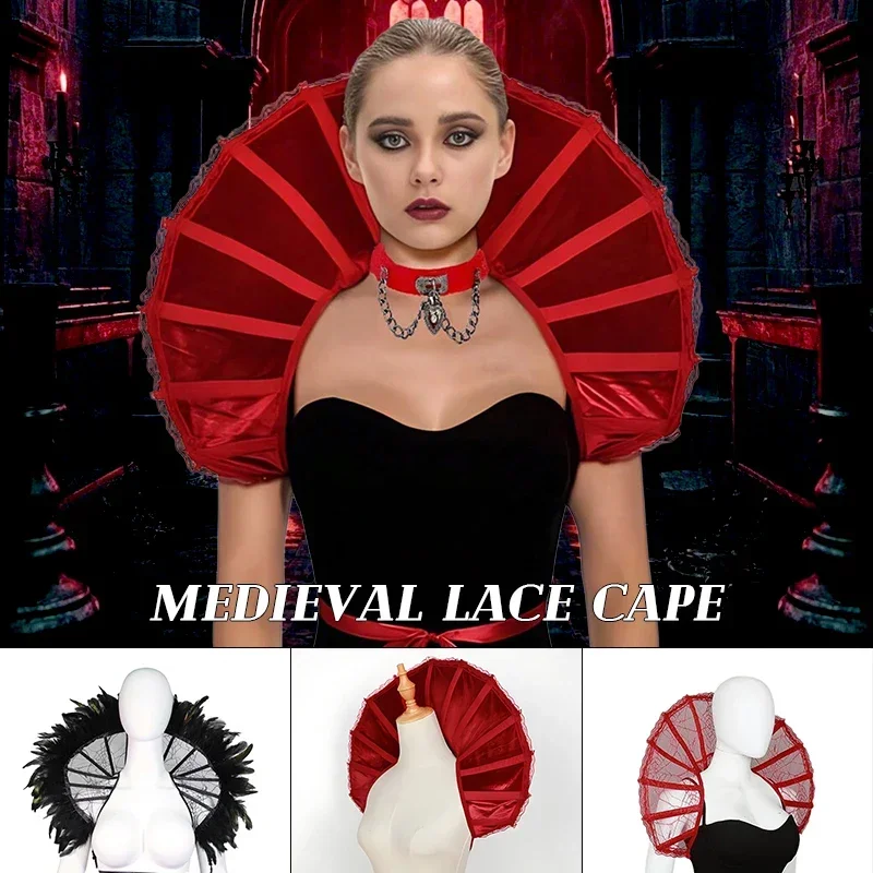 

1pc Women's Red Lace Stand Collar Cape Retro Gothic Costume Halloween Christmas Dress Up Costume Accessories