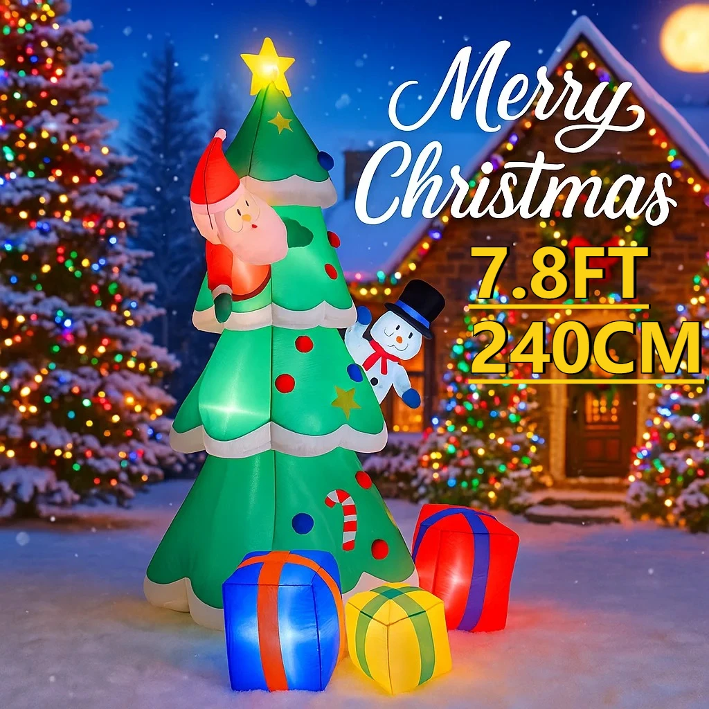 

7.8FT Xmas Holiday Inflatable Yard Decor LED Lit Christmas Tree Santa Snowman Lawn Porch Patio Ornament Party Supplie Decoration