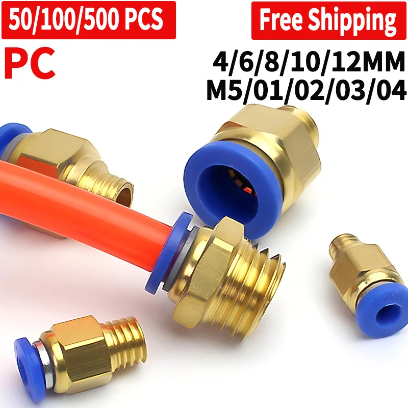 

Pneumatic Air Connector PC Fitting 4/6/8/10/12mm Thread 1/8 1/4 3/8 1/2 Push-In Air Quick Connectors Pneumatic Components