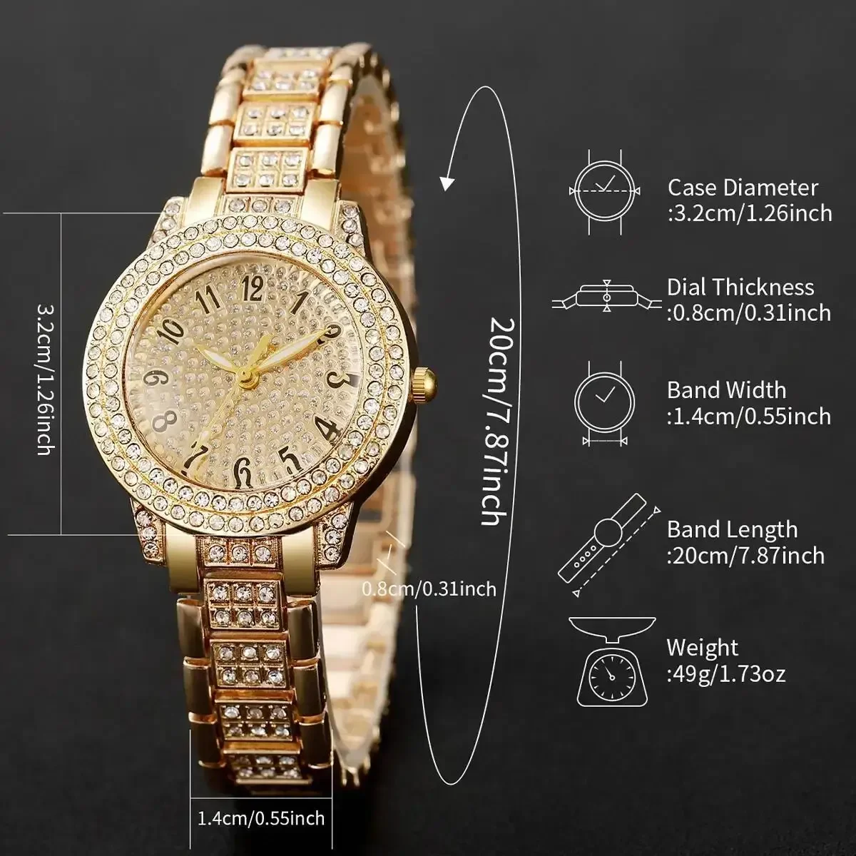 Full Diamond Roman Literal Steel Strip Women's Watch Starry Charm Business Quartz Watch Women's Watch Jewelry Set