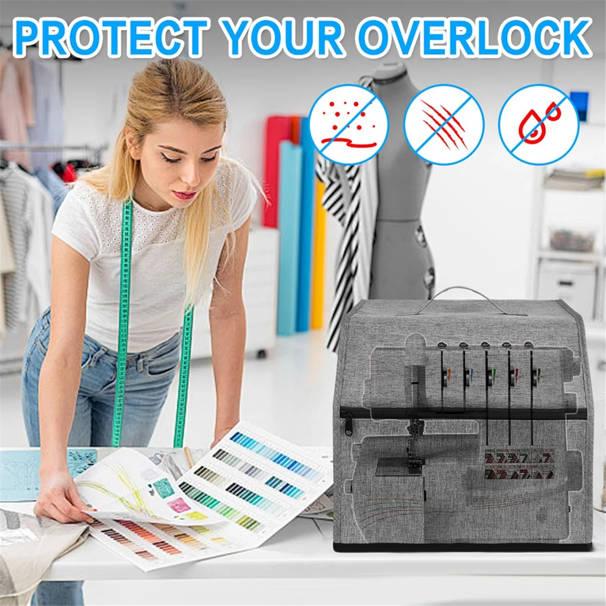 غطاء آلة Serger النوعي مع جيوب للتخزين، غطاء غبار ماكينة الخياطة لمعظم السيرجين القياسيين، آلة الأفرلوك C