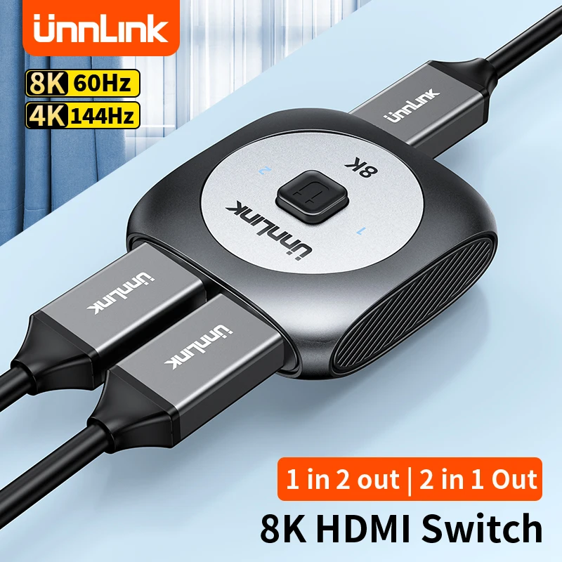 

Unnlink 4K 144Hz HDMI Splitter 2 In 1 Out 8K 60Hz 4K 120Hz Switch HDMI switcher converter Shared TV Screen Monitor Projector