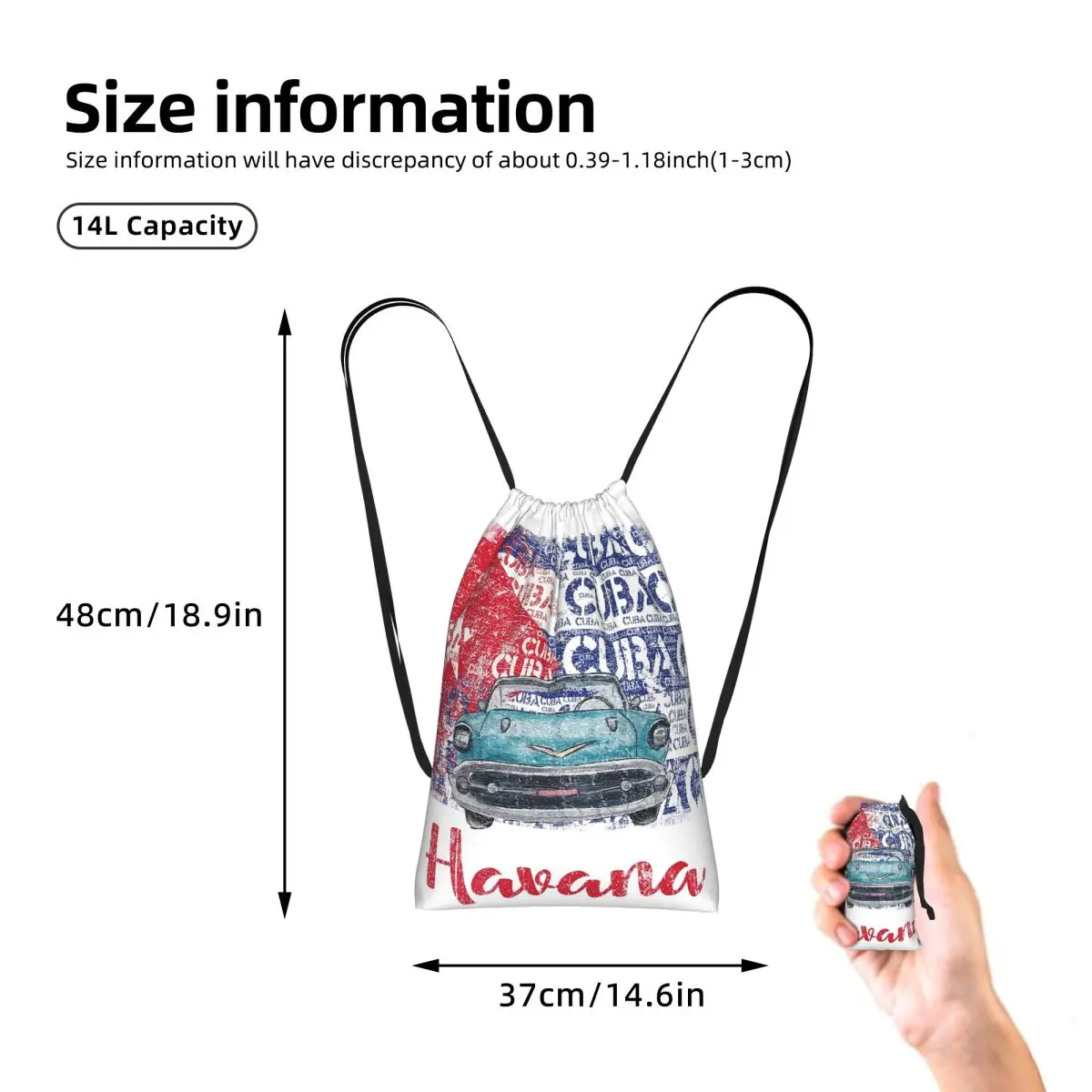 Cuba Cuban Havana Flag Gift Drawstring Backpack hiking cycling Bag Portable Travel Drawstring Bag for Men Women