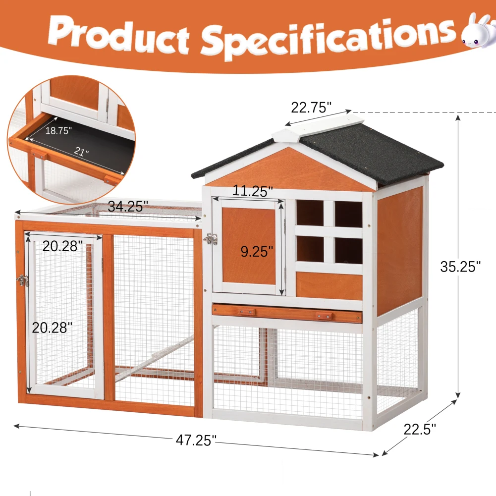 US Rabbit Hutch Outdoor Indoor Large Guinea Pig Cage With Asphalt Roofs & Run Area & Lockable Doors And Ramp For Small Animals