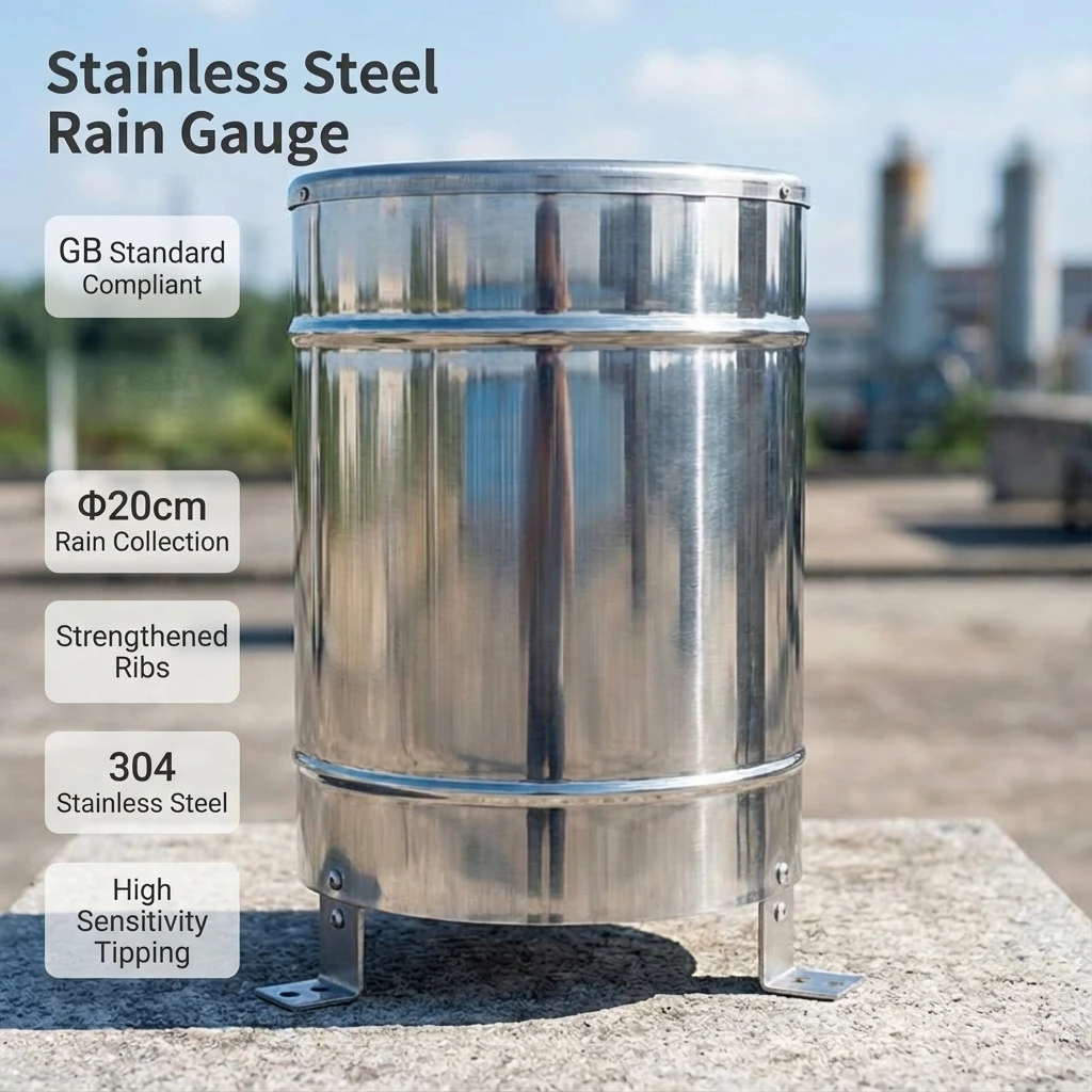 Flood Control Hydrological Monitoring Rain Alarm Stainless Steel Tipping Bucket Rain Gauge for Meteorological Use