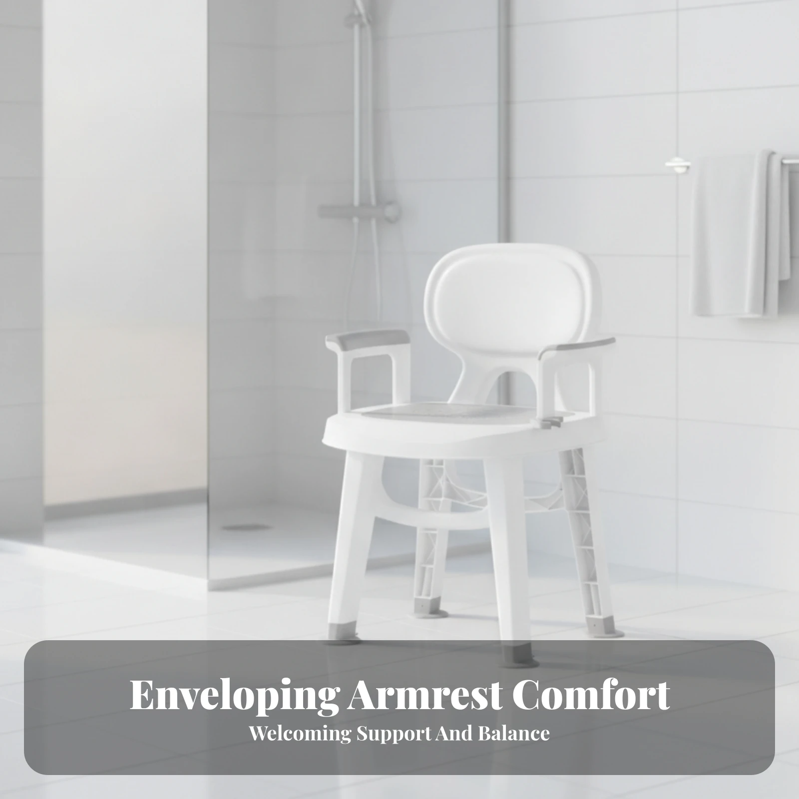 Shower Chair with Backrest Perforated Bath Chair with Armrests Furniture Anti-Slip for Elderly, Bathroom, Bathtub