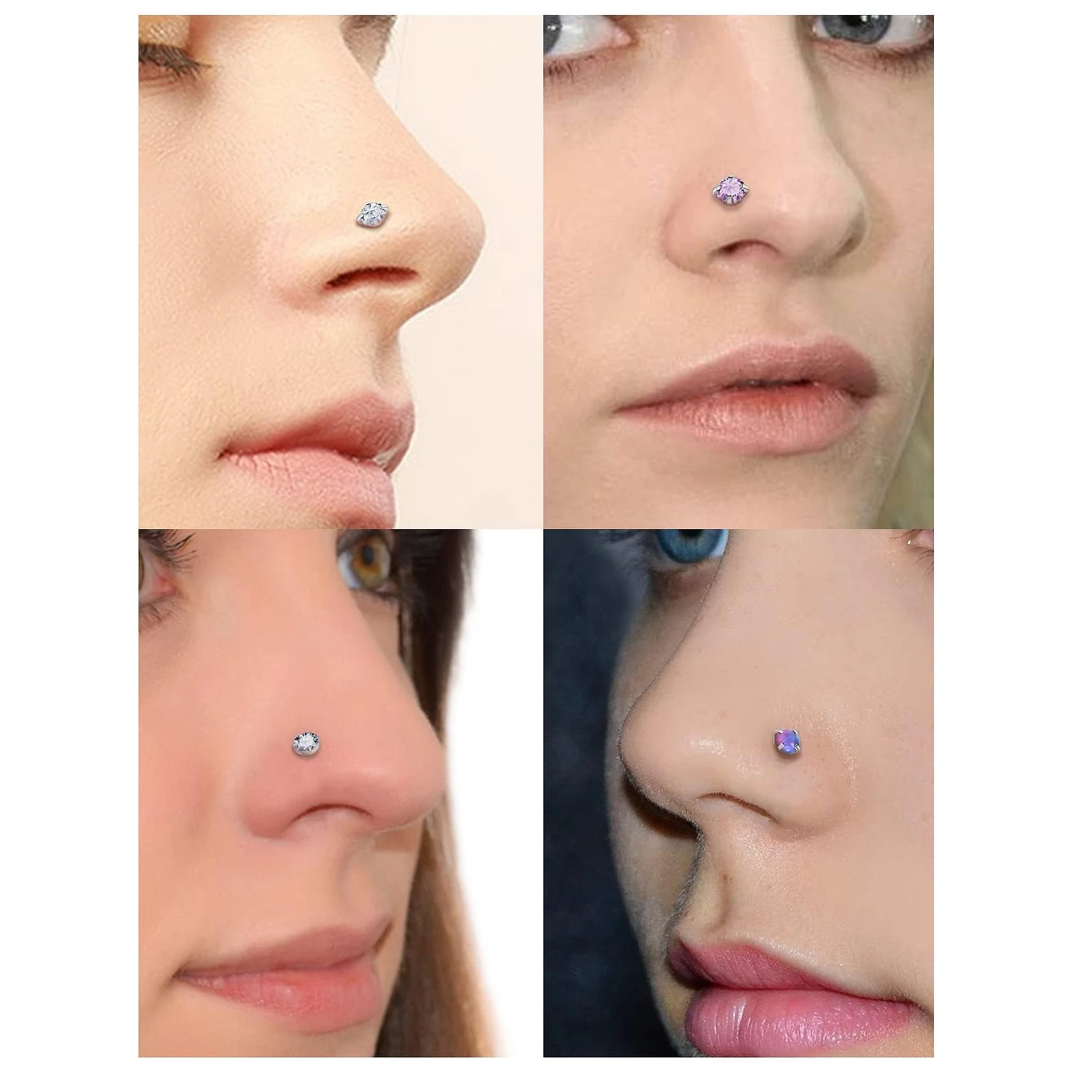 20G CZ Nose Nail Piercing Jewelry for Women 316L Stainless Steel L Shaped Corkscrew Opal Diamond Nostril For Women Men Silvery