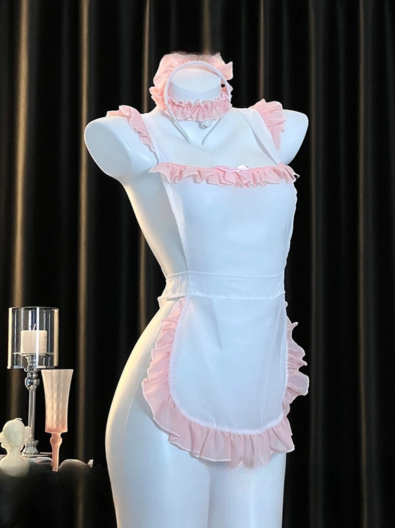 

Hot and Sexy Backless Maid Role-Play Uniform,Pure Desire Seductive Apron Lingerie Set,Romantic and Fun Pajama for Couples