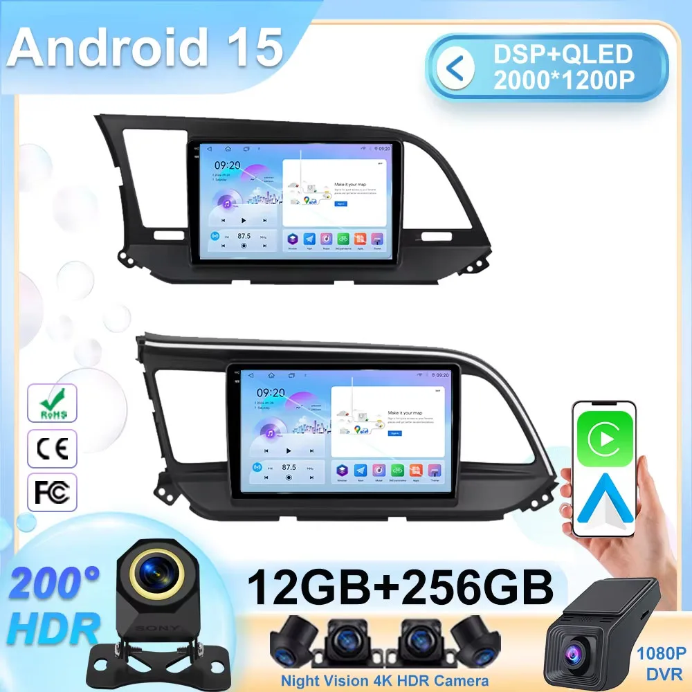 

Автомобильное радио Android 15 для Hyundai Elantra 6 2015 2016 2017 2018, Qualcomm Multimidia, видеоплеер, GPS-навигация, разделенный экран, DPS