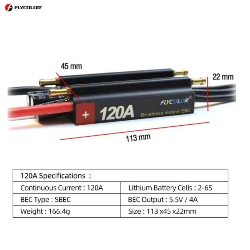 FlyColor 30A 50A 70A 90A 120A RC BOAT ESC Waterproof 2-6S Lipo Brushless Speed Controller for RC Boat Motor