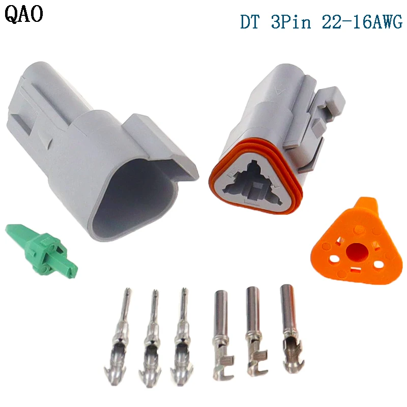 1-20 Sets Deutsch DT Series 3 Pins Waterproof Male Female Electrical Wire Connector plug DT06-3S DT04-3P 22-16AWG