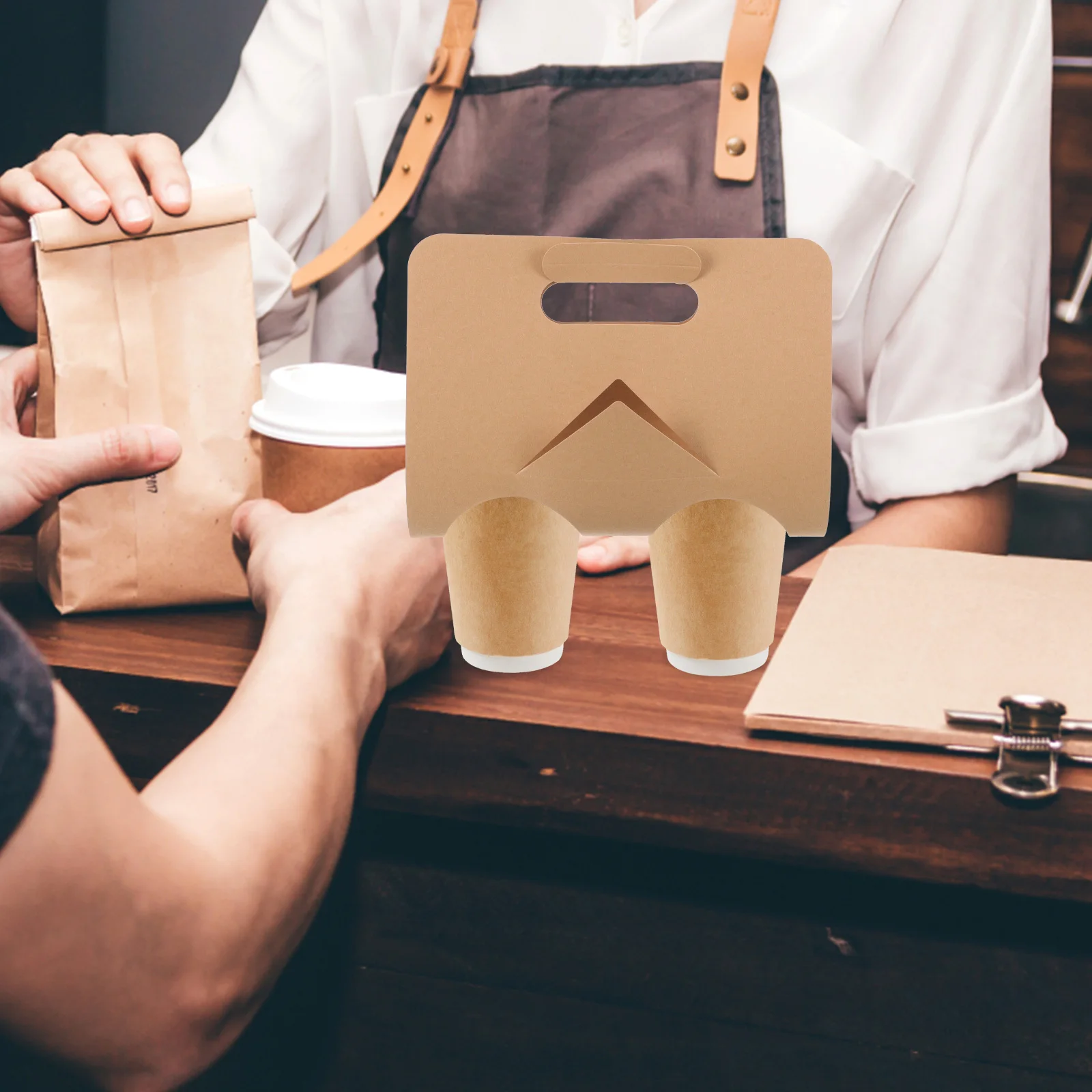 

50pcs Cup Holder with Handle 8cm Hole Double Cup Universal Paper Drink Holders Takeout Accessories Coffee Tray Milk Tea Stand
