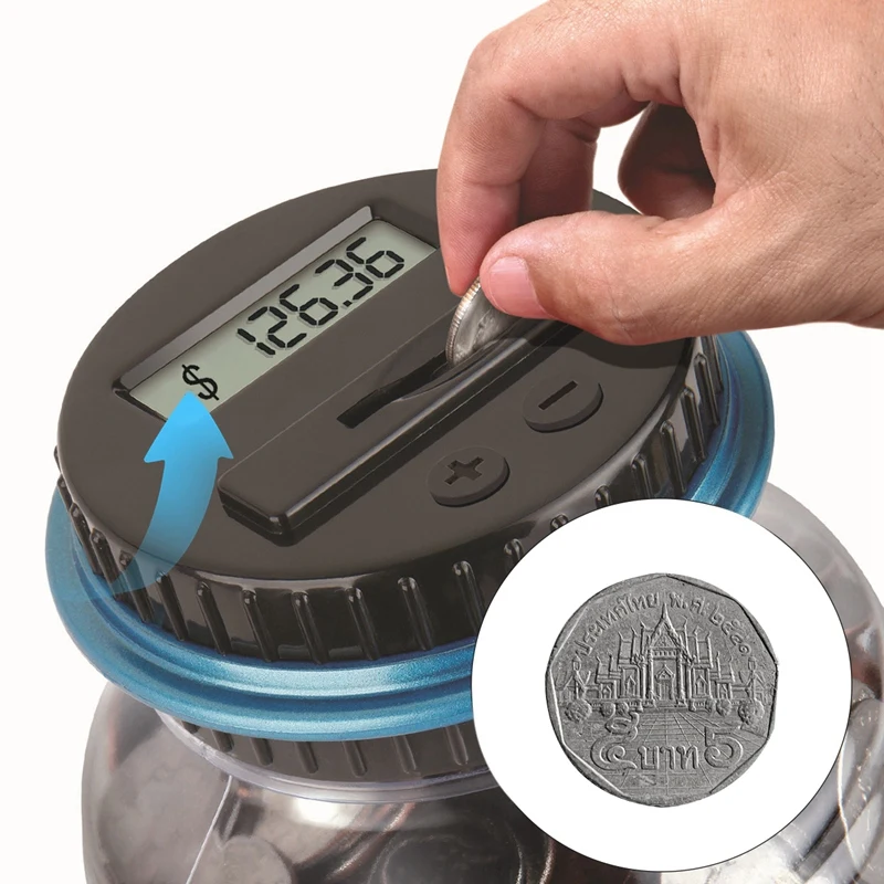 1 ピース貯金箱貯金箱ジャーコイン収納ボックスジャー 1.8L カウンター電子デジタル LCD カウント C