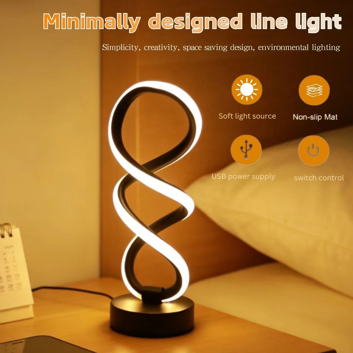 

Спиральная светодиодная настольная лампа, металлическая прикроватная лампа с регулируемой яркостью, для дома, изголовья кровати, офиса, декоративная настольная лампа для гостиной