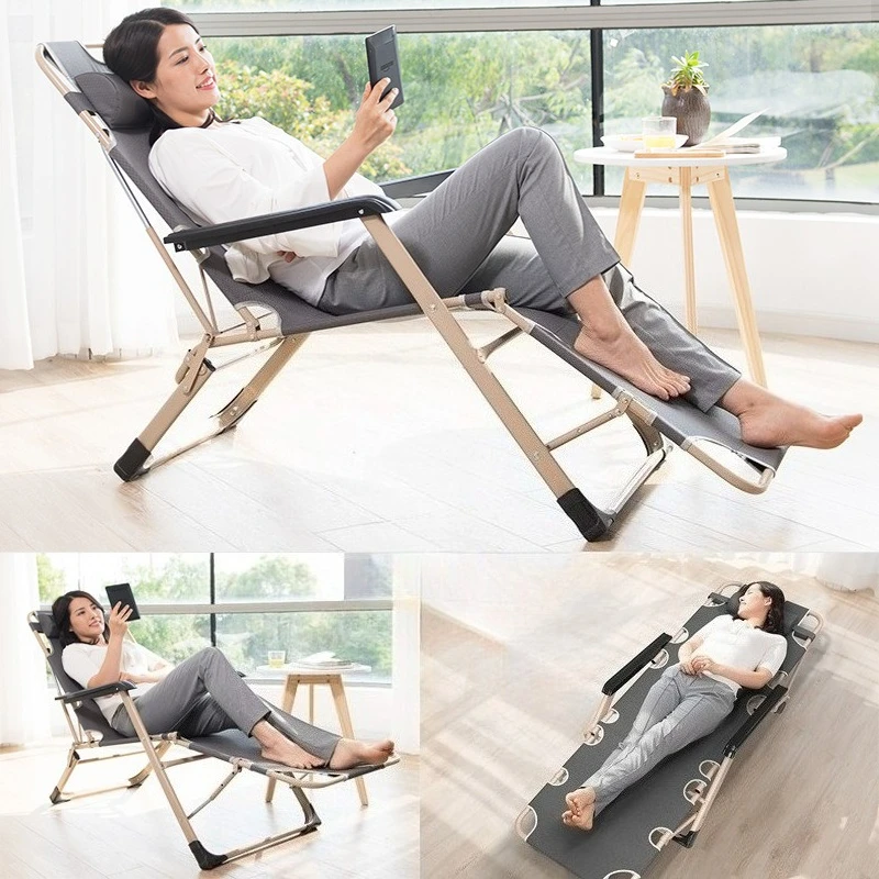 Portable Foldable Recliner Chair Heavy Duty Oxford Fabric Adjustable Office Nap Bed Leisure Lounge Bed For Home Balcony