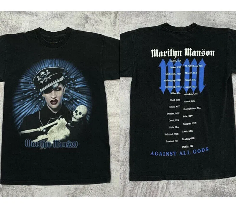 2004 Marilyn Manson Against All Gods 2 side basic black Unisex T shirt