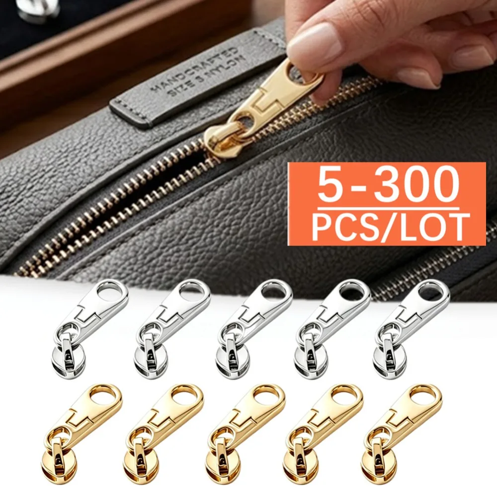 5/100/300Pcs 3# Zipper Slider for Nylon Zip Tape Coil Zippers Puller Head Bag Clothes Zips Repair Kits Sewing Gold Silver Black