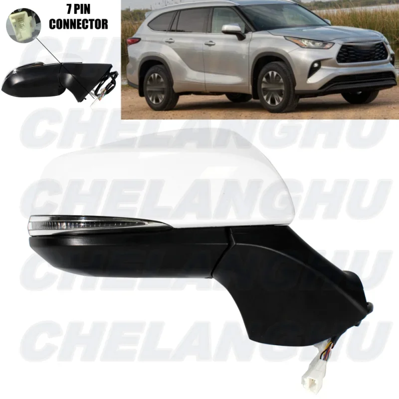 For Toyota Highlander 2020 2023 US Version Right Side 7 Pins White Paintable Heated Power Adjust Blind Spot Mirror Assembly