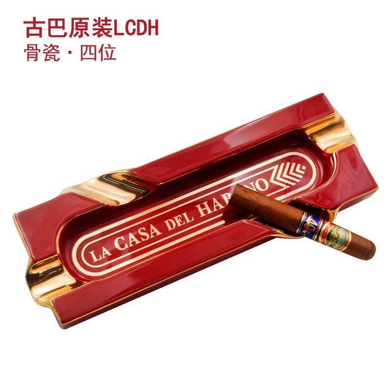 4-position long red bone ceramic cigar ashtray