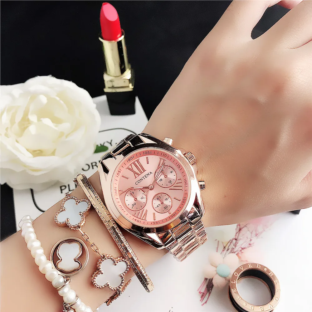 CONTENA Brand Women Watches Luxury Stainless Steel Ladies Quartz Wristwatch Fashion Elegant Rose Gold Female Watch Reloj Mujer