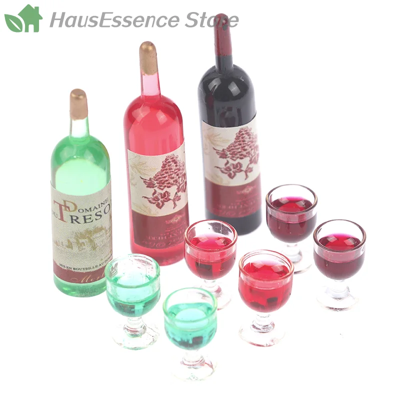 ※3pcs/set realistic appearance 1/12 Dollhouse Miniature Simulation Wine Bottle Wine Glass Model Toys detailed design