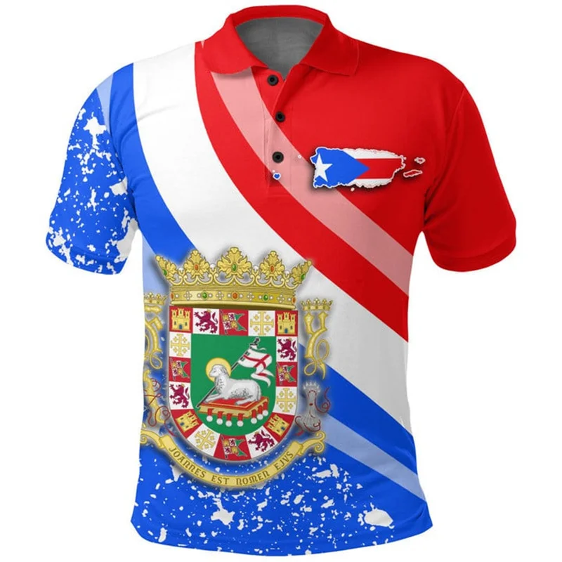 Fashion Puerto Rico Flag Polo Shirt For Men Lapel Button Short Sleeve Tops Summer Trend Streetwear 3D Print Loose T-Shirts