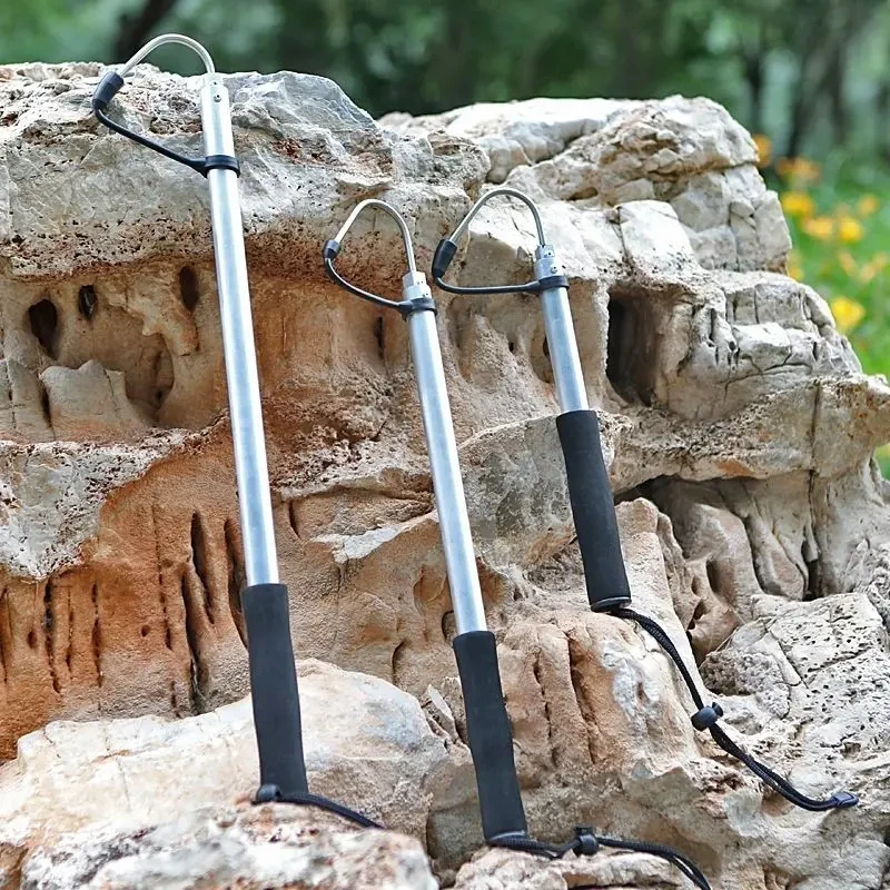 المحمولة تلسكوبي الأسماك Gaff هوك حوالي 28-60 سنتيمتر الفولاذ المقاوم للصدأ الجليد الصيد في الهواء الطلق الرمح هوك معالجة قابل للسحب هوك