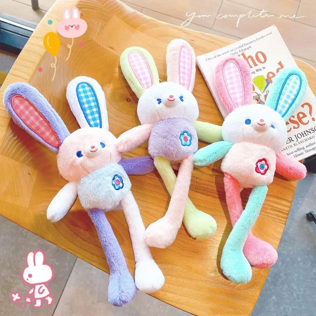 Cartoon Fun Stretching Candy Colour Rabbit Plush Keychain Pendant Creative Personality Long-eared Rabbit Plush Doll Bag Pendant