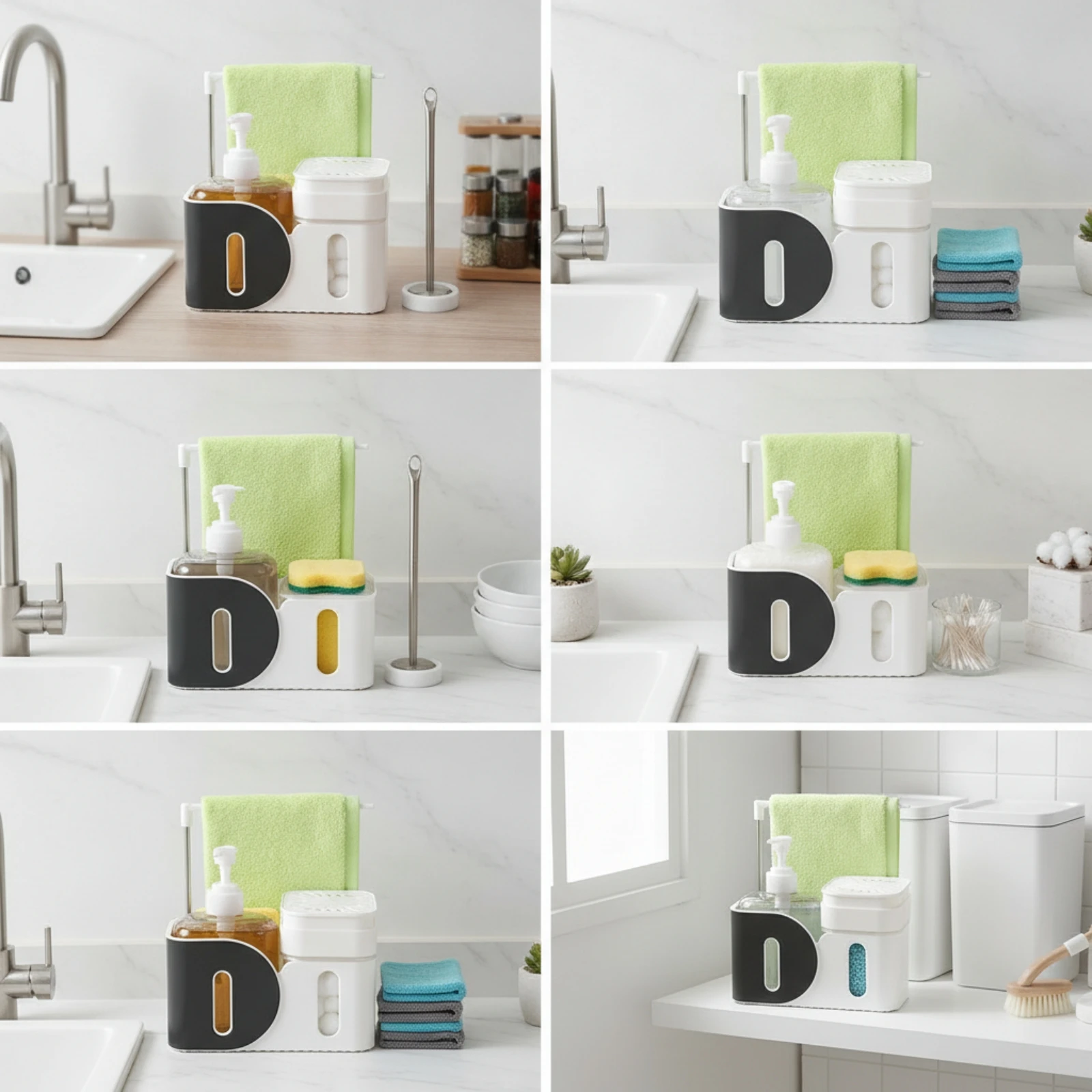 Sink Organizer with Pump Countertop Soap Dispenser with Towel Bar Two-Tone for Bathroom, Kitchen