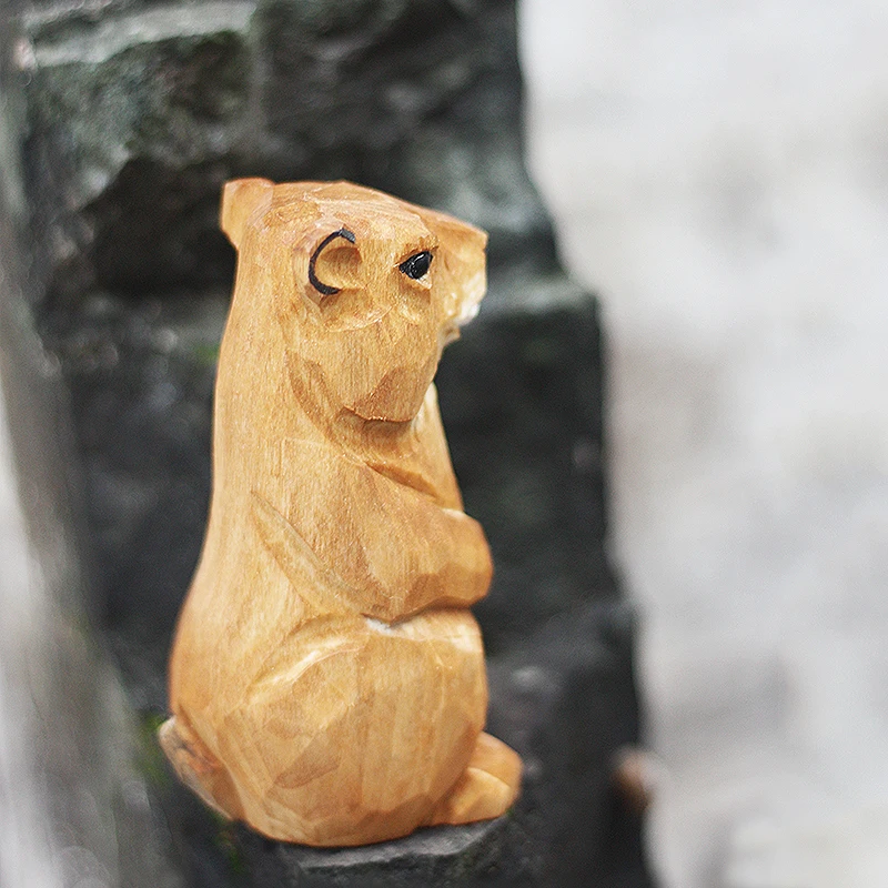 Handmade woodcarving marmot ornaments solid wood marmots animal desktop decoration wood crafts