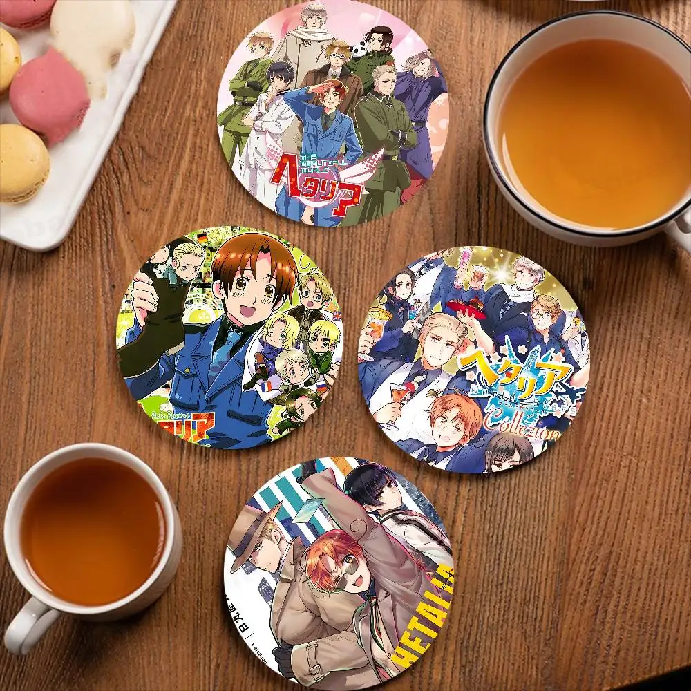 Cartoon Hetalia Axis Powers Wood Coasters Colorful Round Coaster Non-slip Heat Insulation Coffee Mats Home Accessories Kitchen