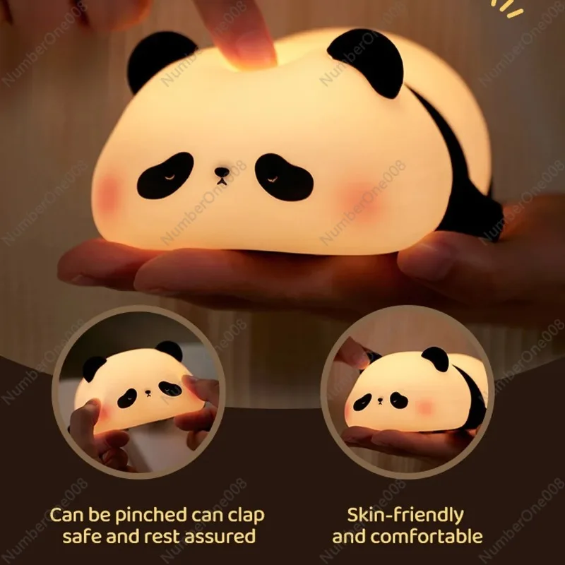 Lampu Malam LED Berbentuk Panda - Lampu Timer Silikon Isi Ulang USB dengan Cahaya Lembut untuk Kamar Tidur Anak & Dekorasi Kamar Bayi