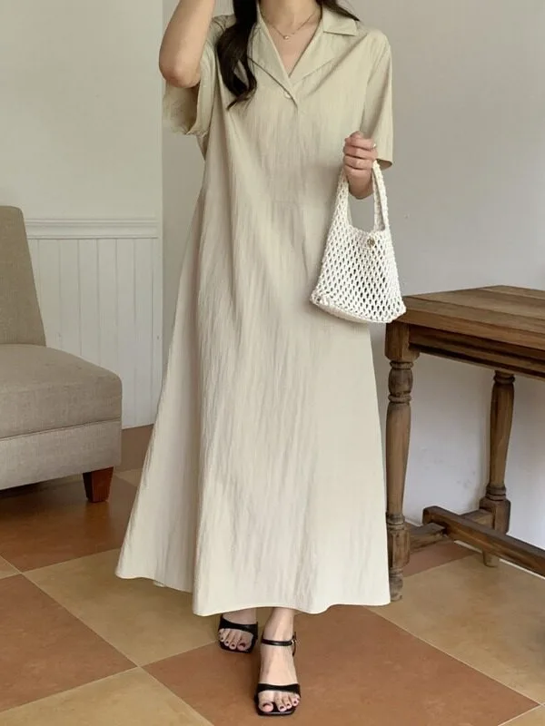 Minimalist Casual Tie Neck Loose Dress Korean Style Spring Autumn Winter Streetwear Traveling Shopping Date Casual Wear