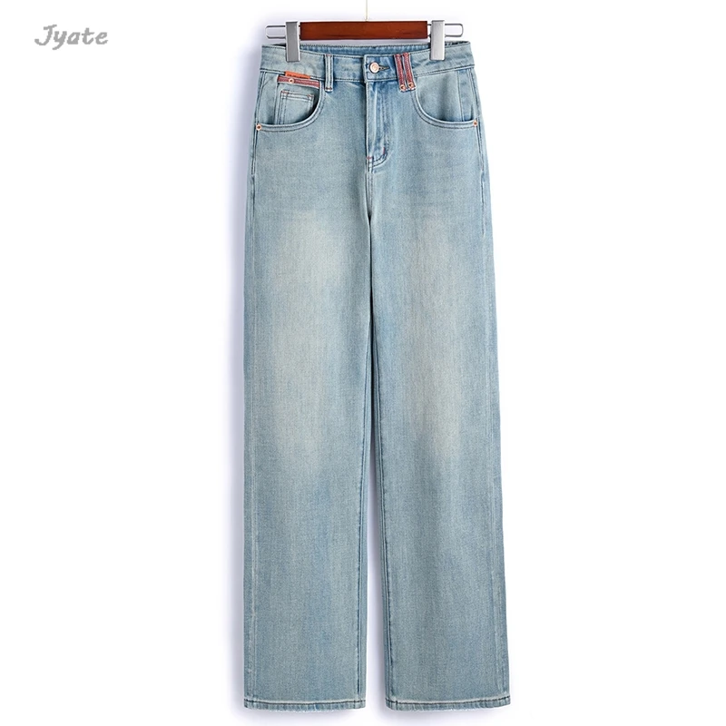 Light Jeans For Women Spring Summer High Waist Loose Straight Trouser Pocket Office Lady Fashion Denim Wide Leg Pant 2024 New