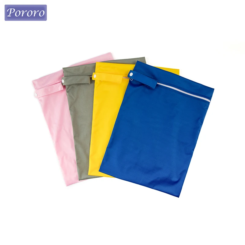 Solid Color Waterproof Baby Diapers Wet Dry Nappy Zipper Handbag Stroller Reusable Wetbags Infant Portable Storage Bag Pocket