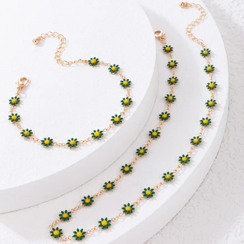 Flower Daisy Clavicle Chain Necklace for Women Girls Korean Style Sweet Short Choker Statement Wedding Bridal Jewelry Bracelet