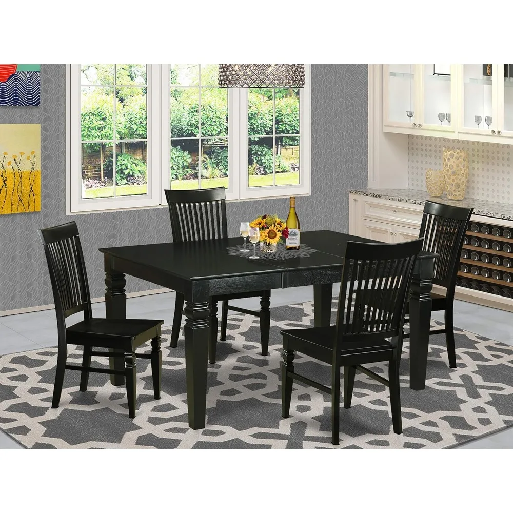 5 Piece Dining Set for 4 Includes a Rectangle Kitchen Table with Butterfly Leaf and 4 Dinette Chairs, 42x60 Inch, Black & Cherry