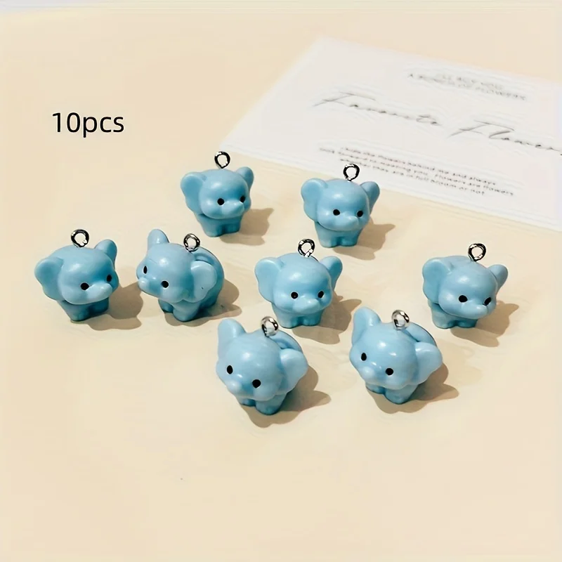 6Pcs Cute Blue Elephant Resin Charms Mini 3D Stereo Elephant Pendants DIY Jewelry Making Accessories