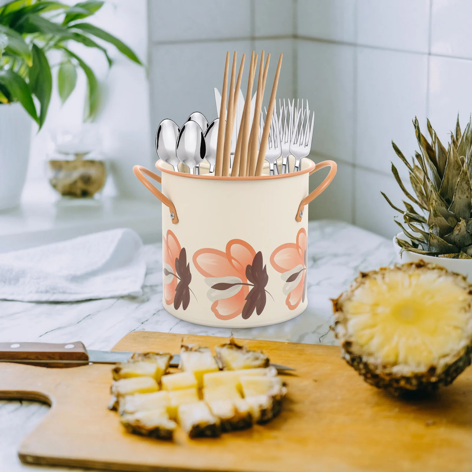 

Chopstick Storage Holder Multi-Function Cutlery Bucket Iron Made Large Capacity Tableware Organizer Design