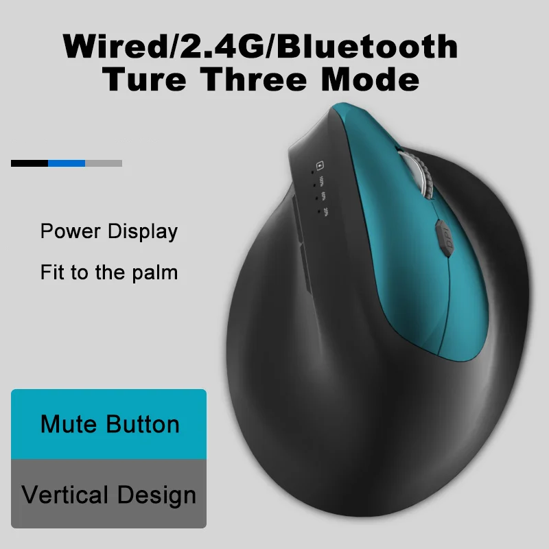 Wireless Vertical Mouse Ergonomics Design Three Mode Connect Rechargeable Mute Button Power Display Mause Office Use High DPI