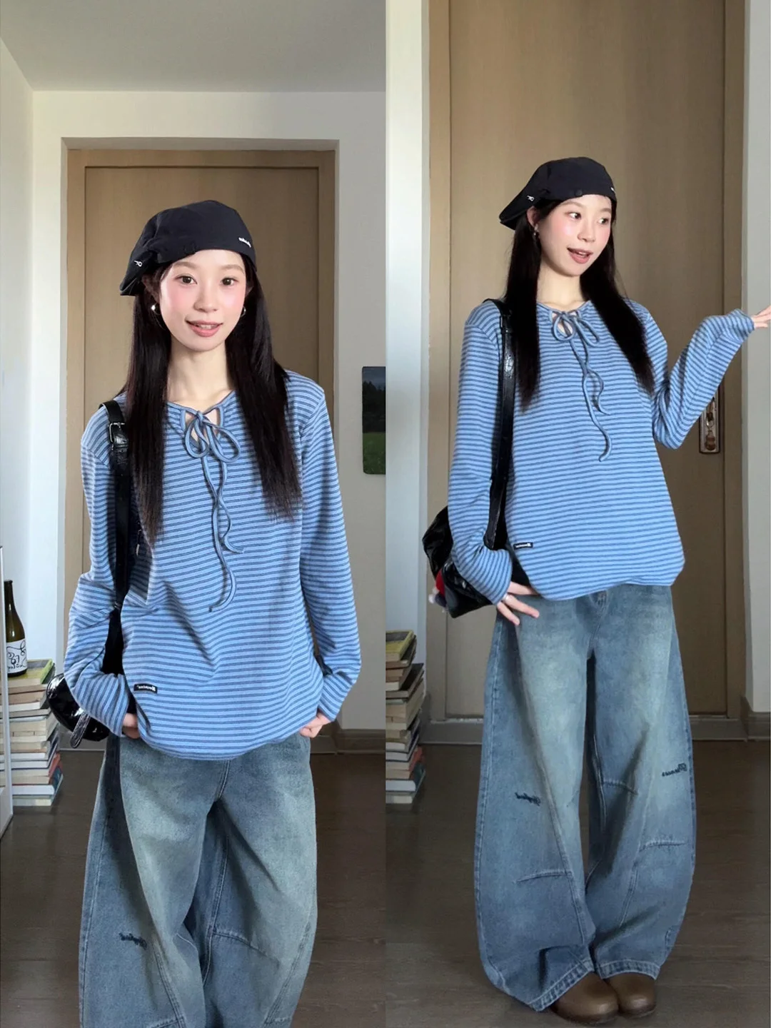 Elegant Striped Long Sleeve T-Shirt Women's Loose Casual Versatile Top Korean Style Commute Wind Tie Dye Autumn New Arrival