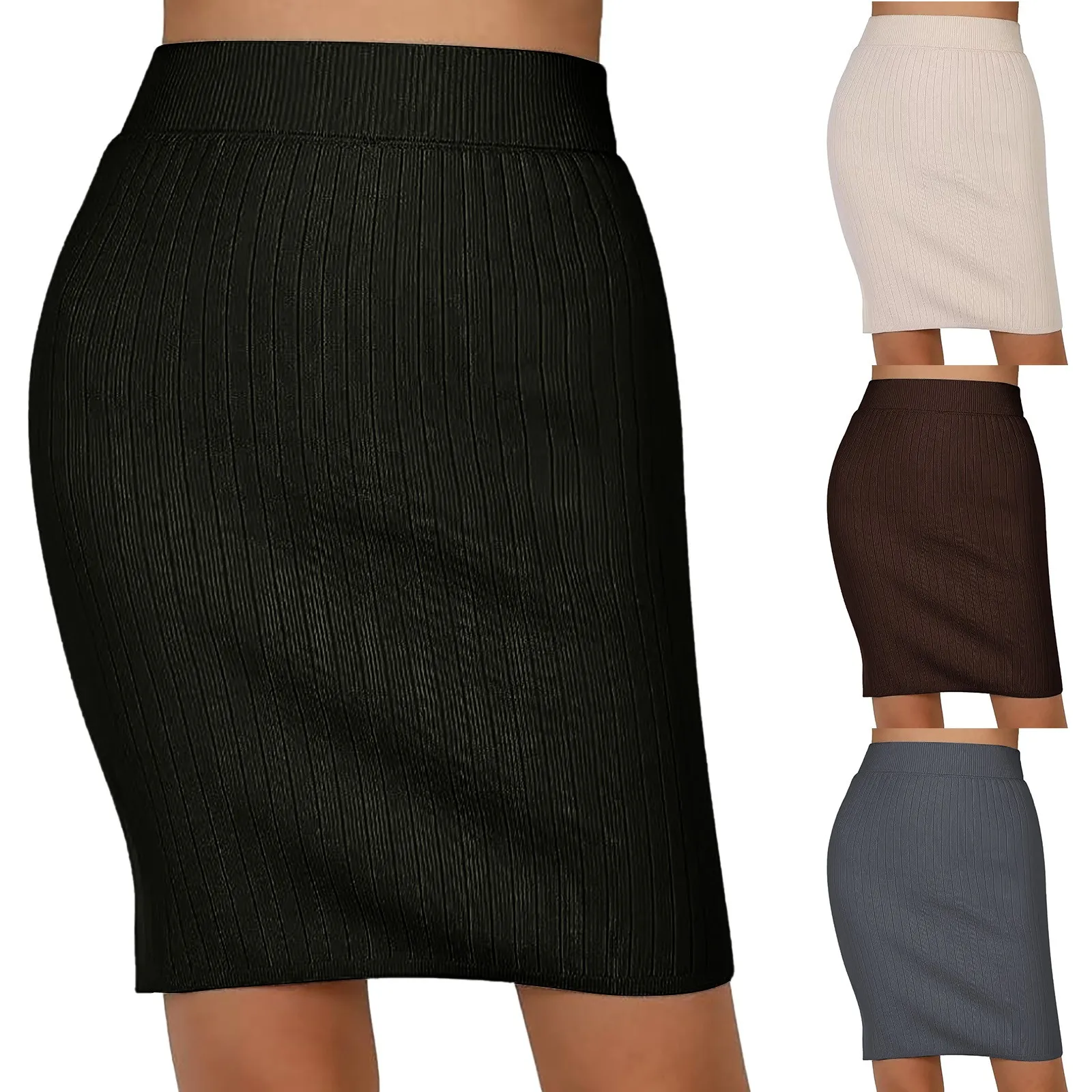 Autumn Winter All-match Skirt Knitted Skirts Mid-Calf & Knee-Length Office Skirt Warm Knitted Black Pencil Slim Fit Casual Skirt