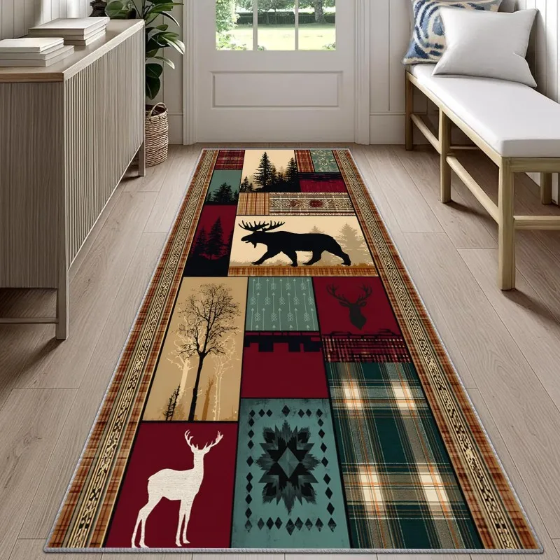 Vintage Deer Skin Runner Rug Rustic Border Pattern Carpet Non Slip Floor Mat For Hallway Kitchen Entryway Home Decor Soft - view 4