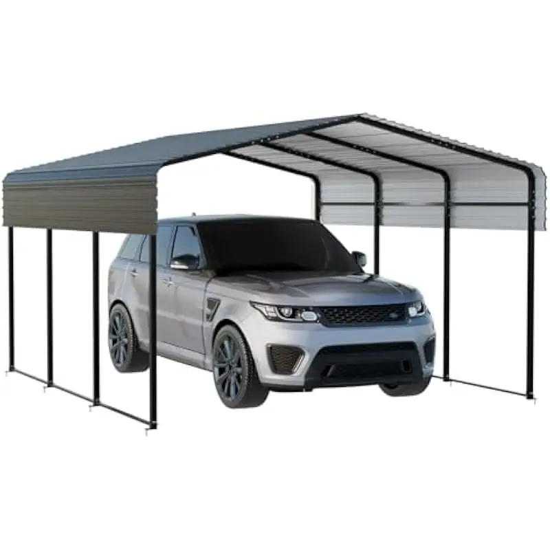 Heavy Duty 10 ft x 15 ft Galvanized Steel Canopy Shelter with Reinforced 1.5 in Square Tube Frame, Wind Rated 100 mph, Snow Load