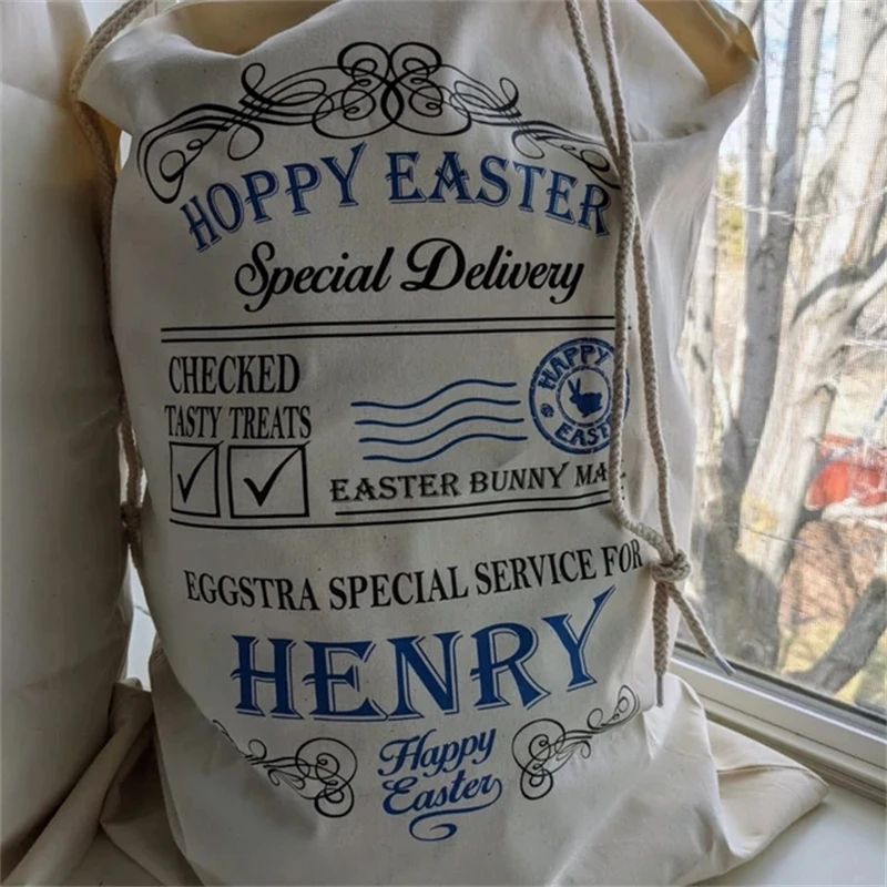 Personalised Hoppy Easter Gift Bags  - Name Design-Easter Candy Bags, Holiday Party Gifts,Colored Egg Games Decorative Bags