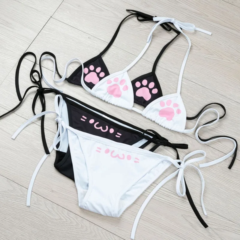 

Luxury Cat Printed Swimsuits 3 Sets Bikini Beachwear Summer Japan Korea Cos Funny Sweet Soft Girl Pajama Vacation BIKINI 3 Suit