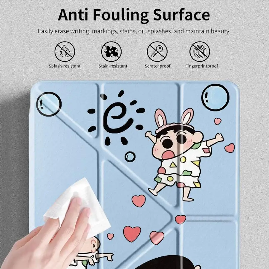 Crayon Shin-Chans Animes Y-Fold Holder Cover Tablet Case For iPad Air 4 5 M3 M2 1 2 M4 11inch Pro 11th 10th 9th 8th 7th 12.9inch