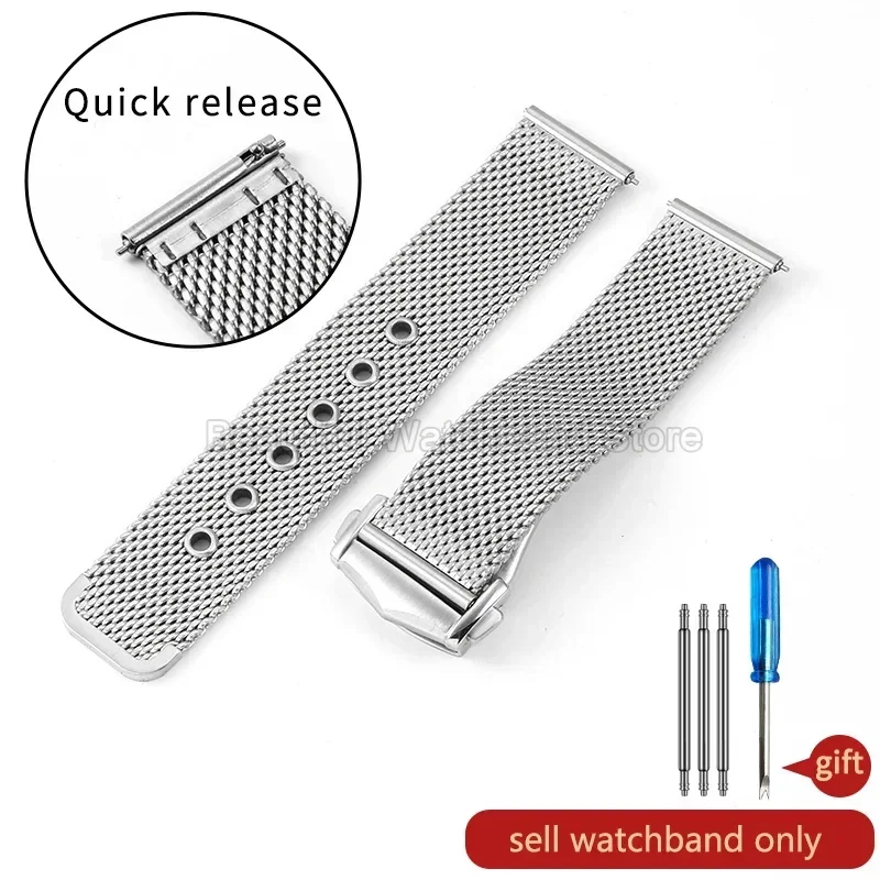 Schwarzes 20-mm-Mesh-Armband für Omega Seamaster, Edelstahl, spezielle Schnalle, flache Schnittstelle, schweißfest, atmungsaktiv, hautfreundlich