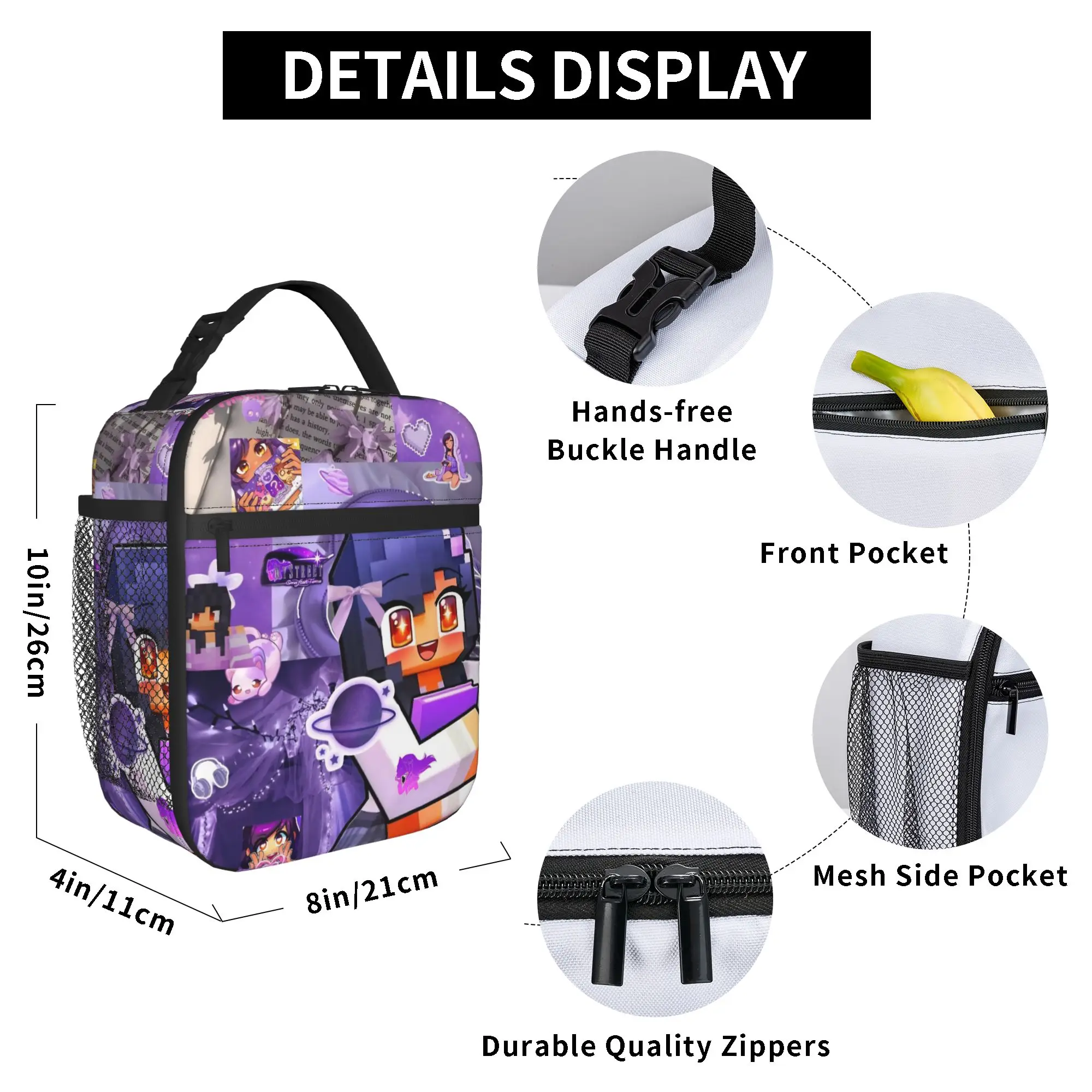 A-Aphmau Cartoon Isolierte Lunchtasche für Männer und Frauen, Lebensmitteltasche, tragbare Kühlbox, Thermo-Lunchboxen für Schule und Büro – Detail 6